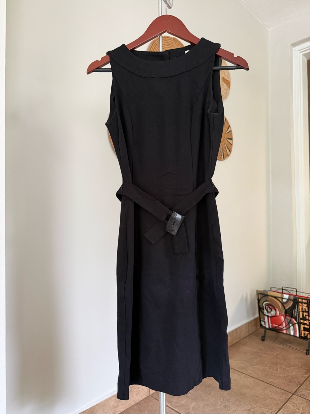 Sleeveless Black Belted Sheath Dress